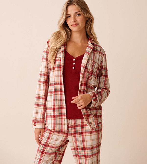 La Vie en Rose  checkered-plaid-w - Red Tops