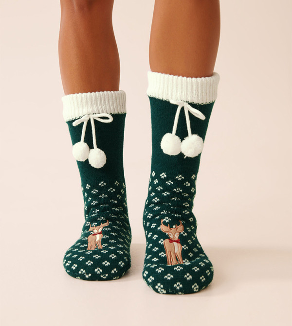 La Vie en Rose  Calf Length Socks - Green Calf Length Socks