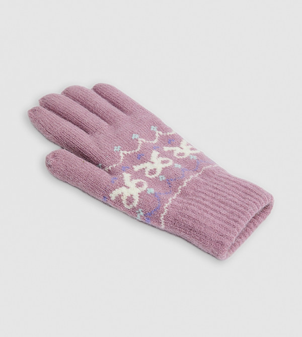 أر آند بي  قفازات - وردي Knit