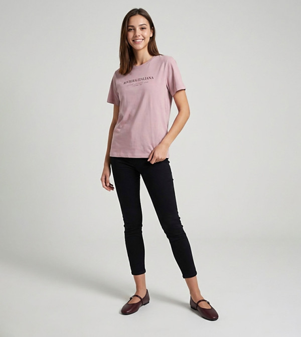 R&B  Casual T-Shirts - Pink Short Sleeve T-Shirts