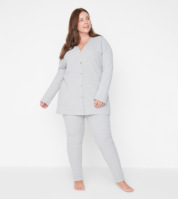 Trendyol  Plus Size - Grey Sleepwear