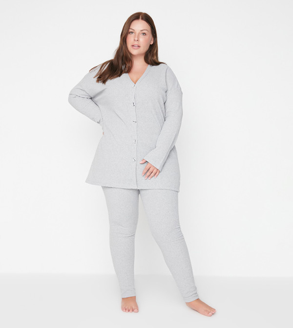 Trendyol  Plus Size - Grey Sleepwear