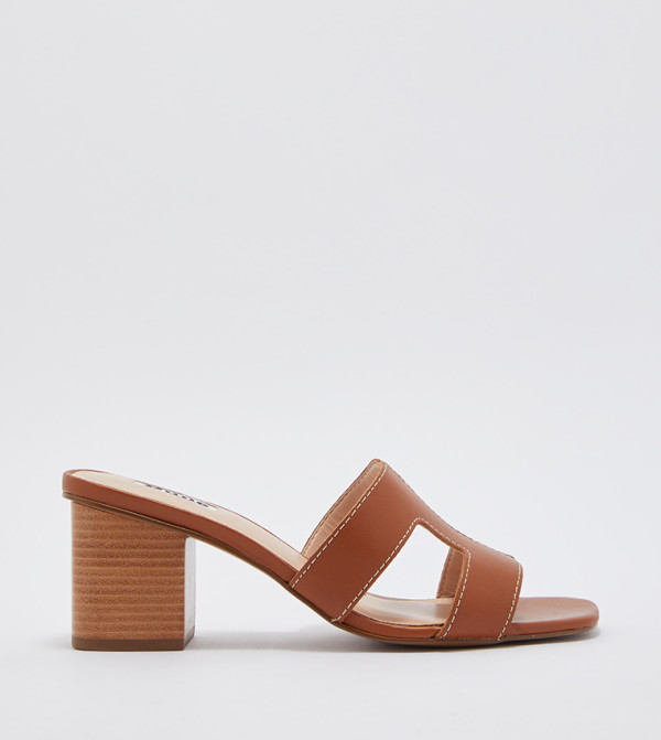 Dune London Fashion Heels - Tan Block Heels