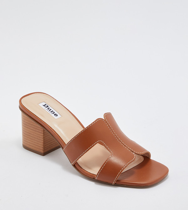 Dune London Fashion Heels - Tan Block Heels