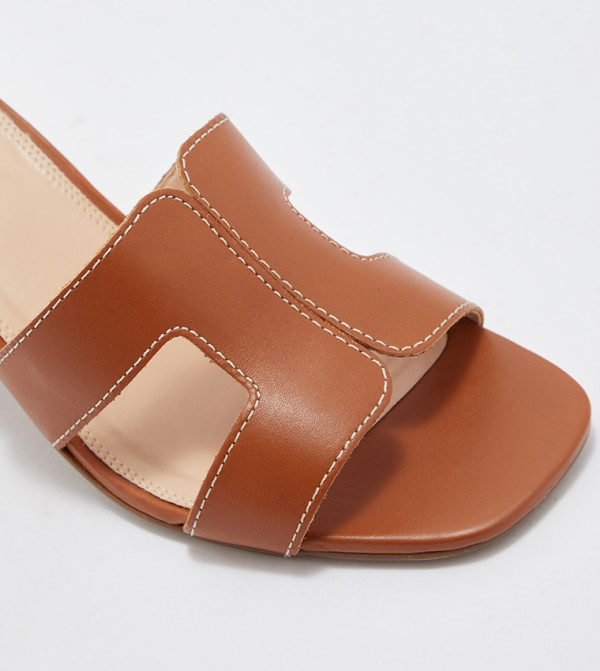 Dune London Fashion Heels - Tan Block Heels