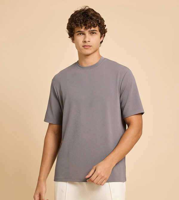 R&B R&B - Grey Round Neck T-Shirts