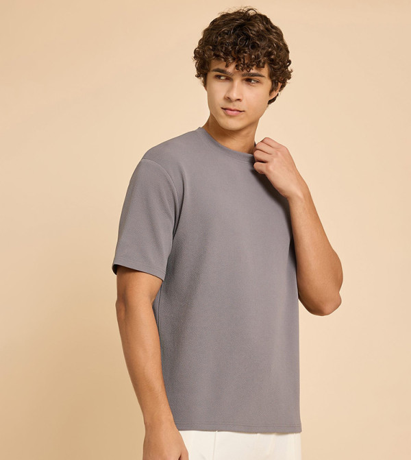 R&B R&B - Grey Round Neck T-Shirts