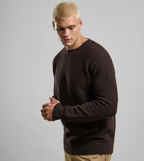 R&B  Round Neck Sweaters - Brown Round Neck Sweaters