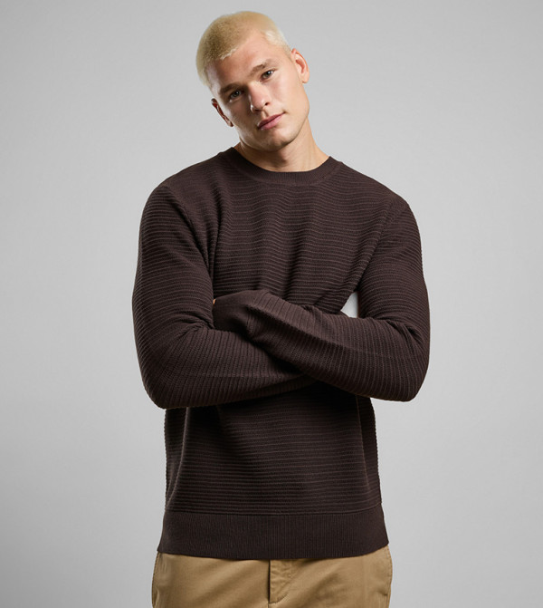 R&B  Round Neck Sweaters - Brown Round Neck Sweaters