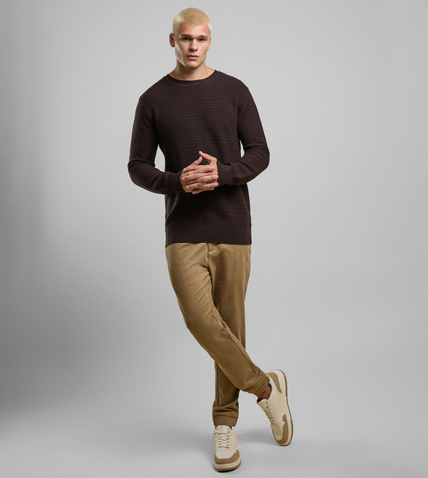 R&B  Round Neck Sweaters - Brown Round Neck Sweaters