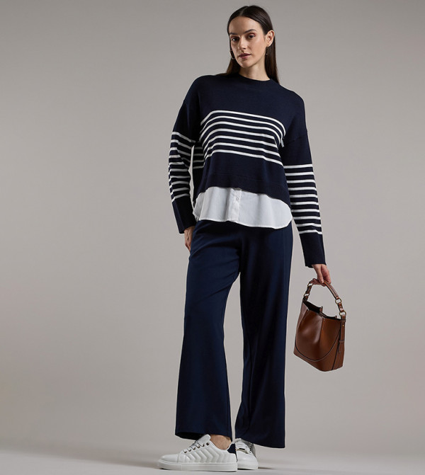 أر آند بي  سترات و كارديغانات - كحلي Round Neck Sweaters