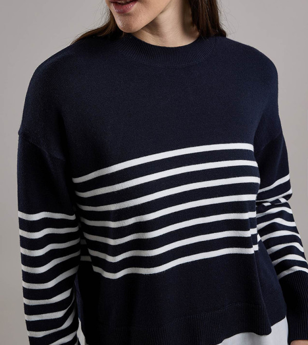أر آند بي  سترات و كارديغانات - كحلي Round Neck Sweaters