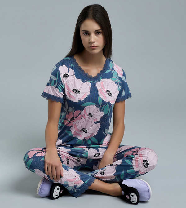 R&B  Sleepwears & Loungewears - NAVY BLUE Pyjama Set