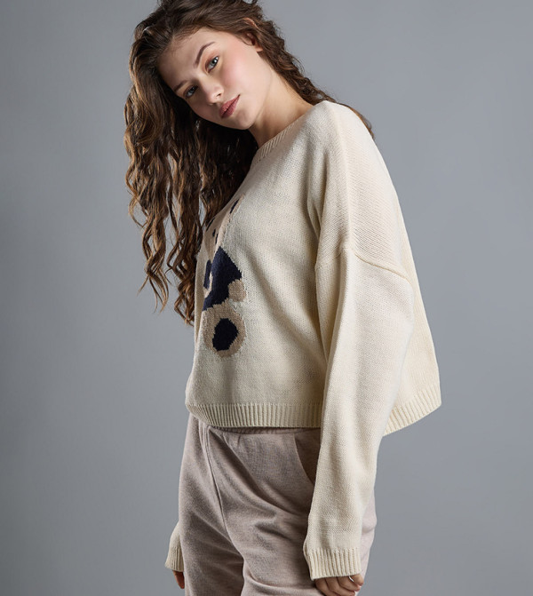 أر آند بي  سترات - أوف وايت  Round Neck Sweaters