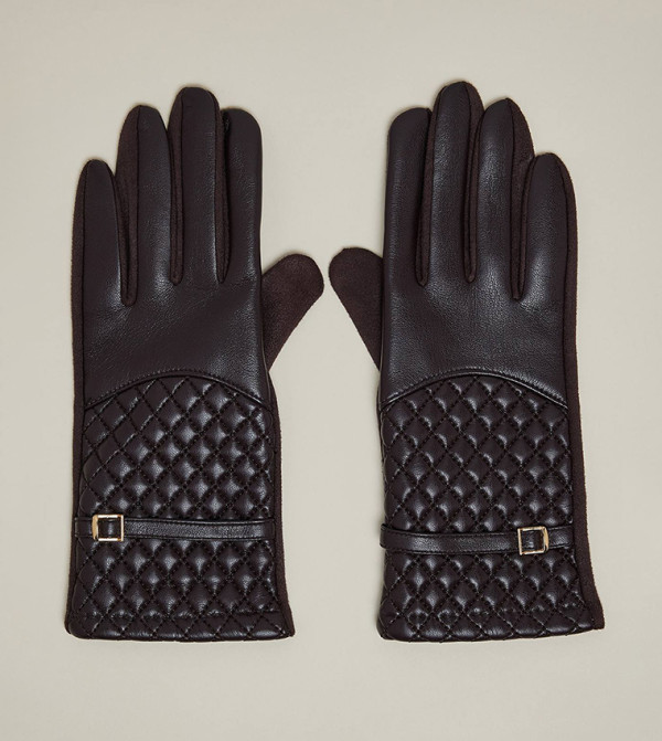 أر آند بي  قفازات - بني  Knit