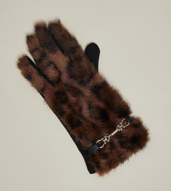 أر آند بي  قفازات - بني  Knit