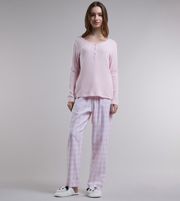 أر آند بي  checkered-plaid-w - وردي فاتح Pyjama Set