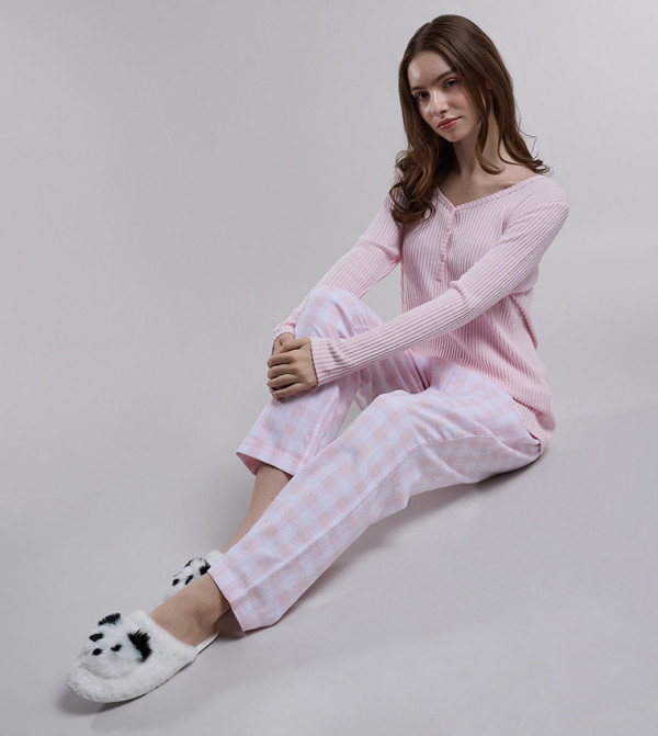 أر آند بي  checkered-plaid-w - وردي فاتح Pyjama Set