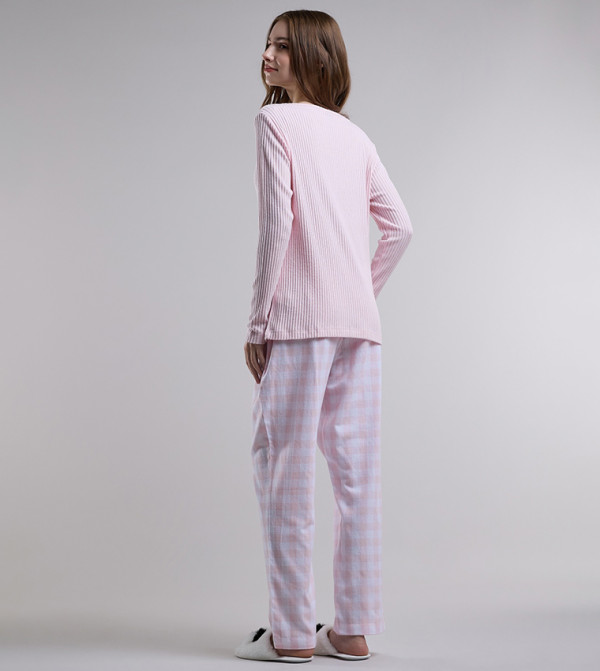 أر آند بي  checkered-plaid-w - وردي فاتح Pyjama Set