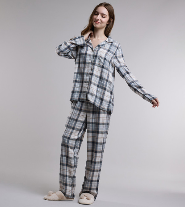 أر آند بي  checkered-plaid-w - أوف وايت Pyjama Set