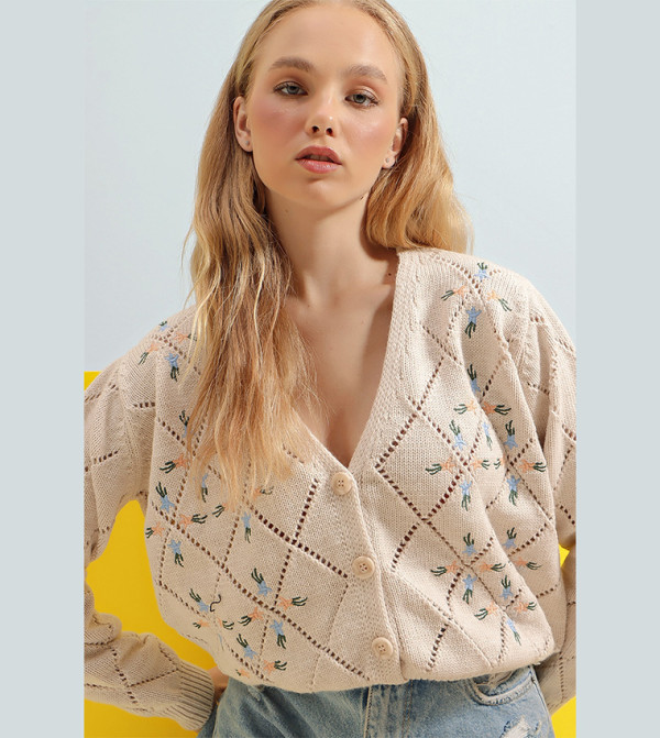 Trend Alaçatı Stili - Outlet Trend Alaçatı Stili - Beige Cardigans