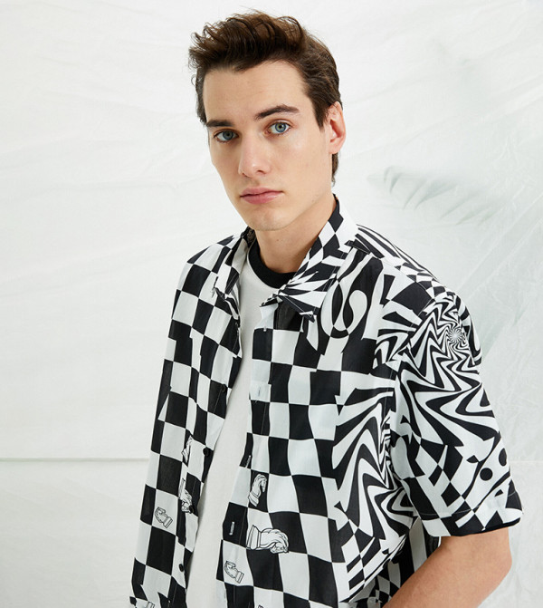 Koton checkered-plaid-m - Black Short Sleeves