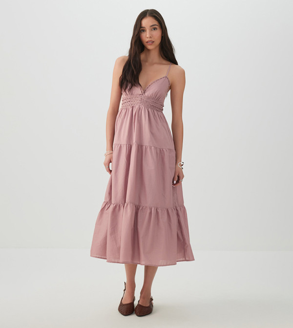 اردين statement-sleeve-babydoll - وردي Maxi Dresses