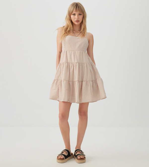اردين statement-sleeve-babydoll - بيج Sleeveless Tops