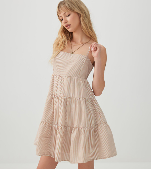 اردين statement-sleeve-babydoll - بيج Sleeveless Tops