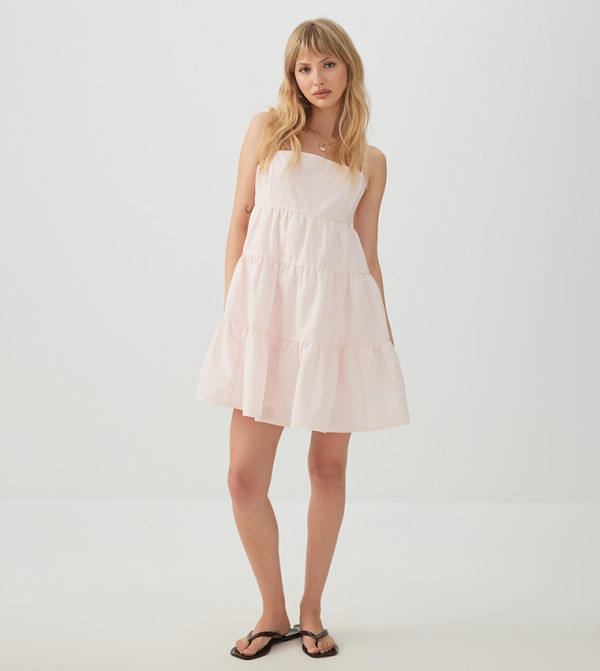اردين statement-sleeve-babydoll - وردي Mini Dresses