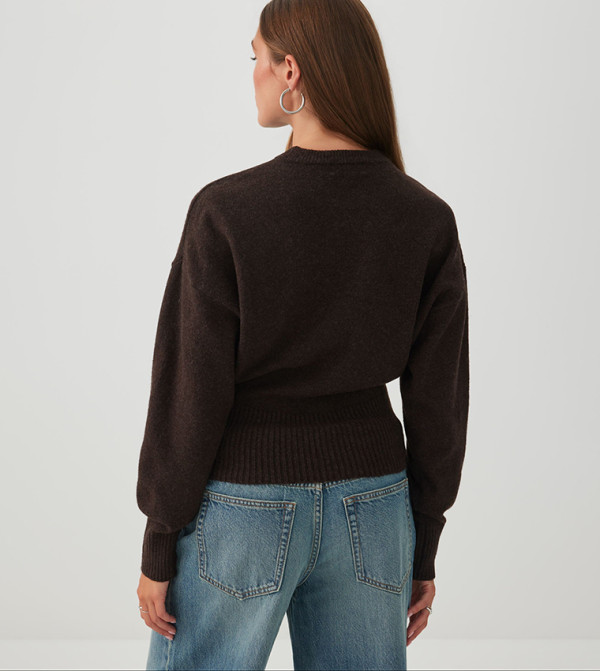 Ardene  knit-notes - Brown Round Neck Sweaters