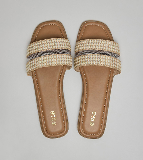 أر آند بي  صنادل - بيج Flat Sandals