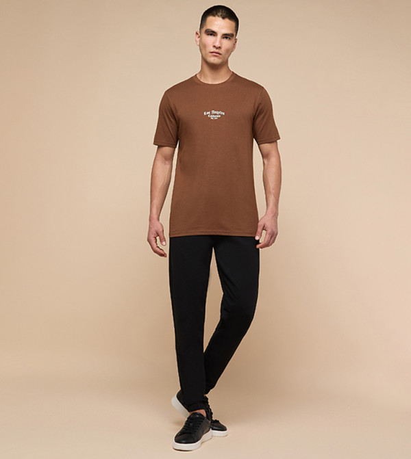 R&B R&B - Brown Round Neck T-Shirts