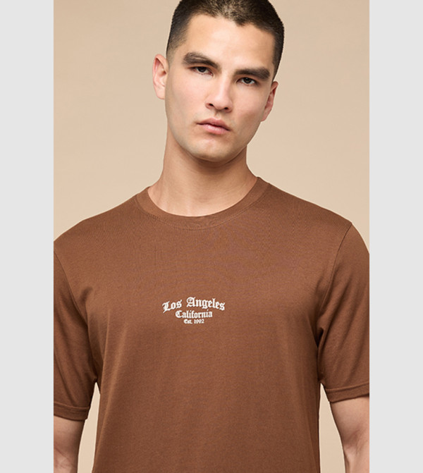 R&B R&B - Brown Round Neck T-Shirts