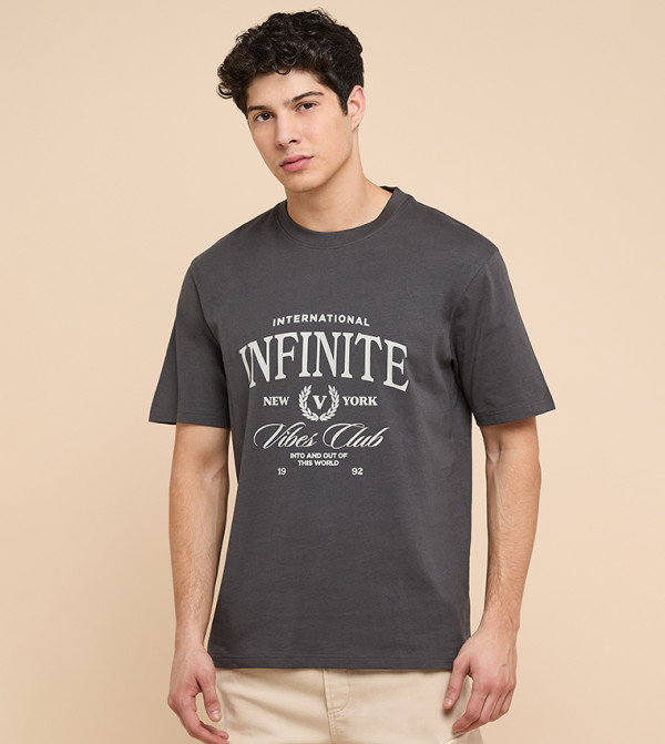 R&B R&B - Dark Grey Round Neck T-Shirts