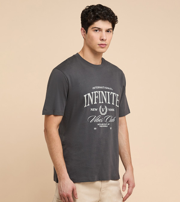 R&B R&B - Dark Grey Round Neck T-Shirts