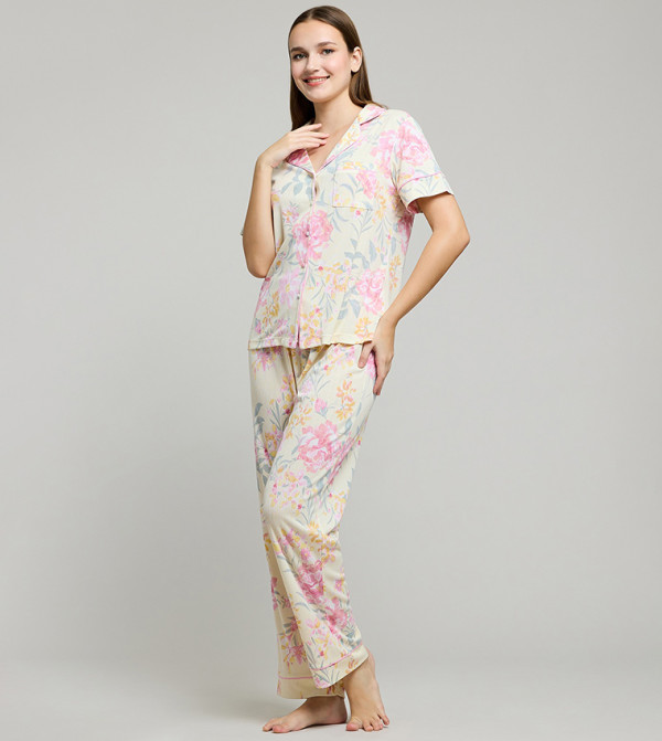 R&B  Sleepwears & Loungewears - Light Yellow Pyjama Set