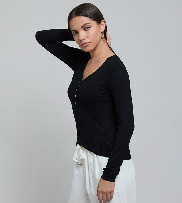 R&B the-high-neck-shift - Black Casual Tops