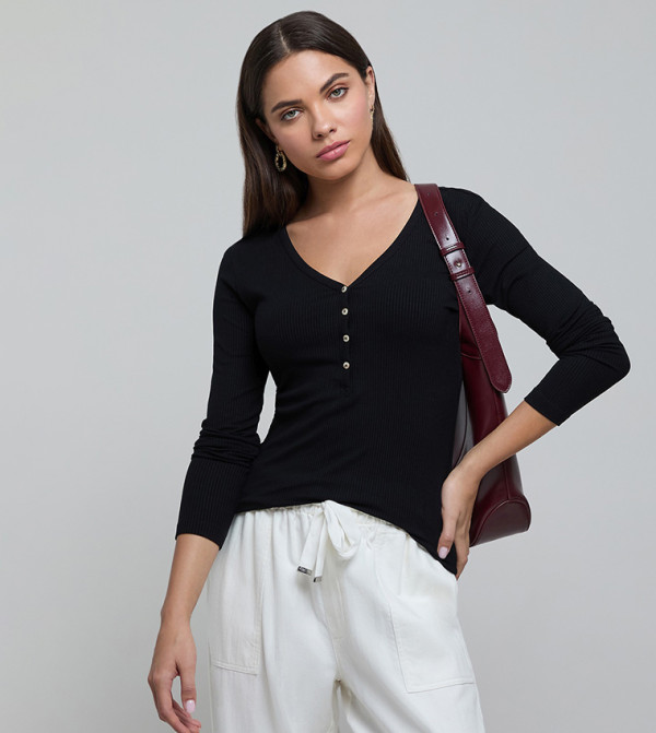 R&B the-high-neck-shift - Black Casual Tops
