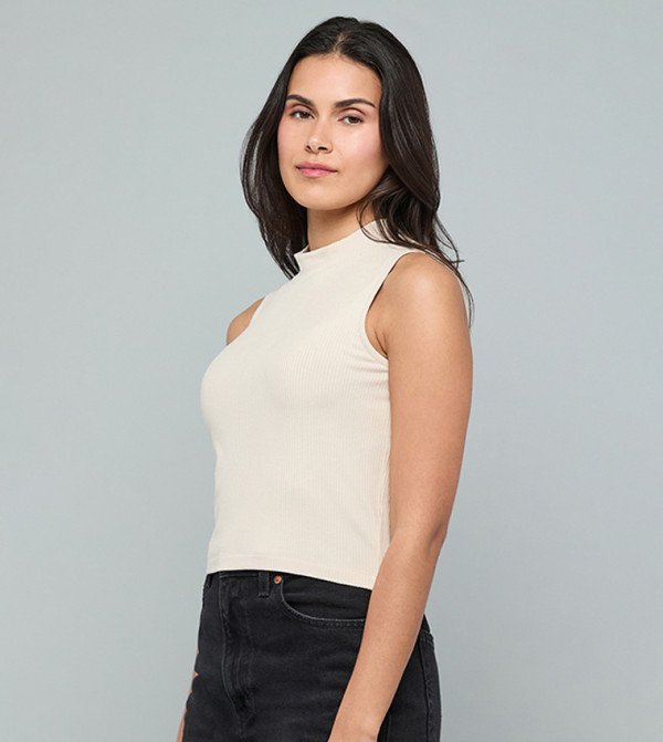 R&B Clothing - Beige Sleeveless Tops