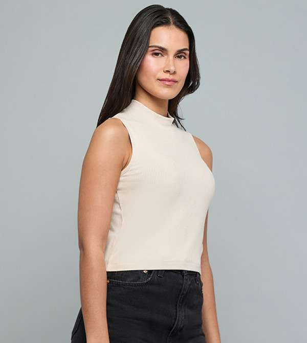 R&B Clothing - Beige Sleeveless Tops