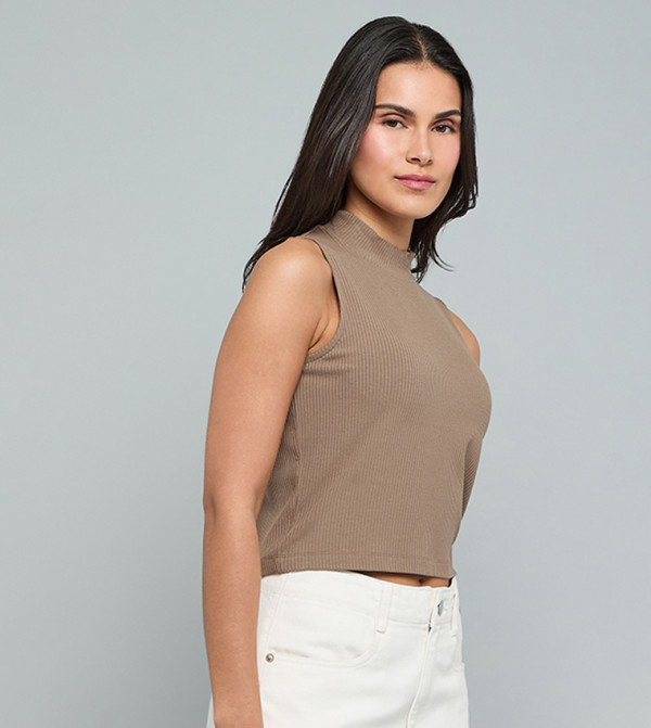 R&B  Sleeveless Tops - Brown Sleeveless Tops