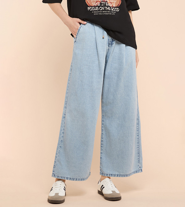 أر آند بي  بناطيل جينز - أزرق Wide Leg Jeans