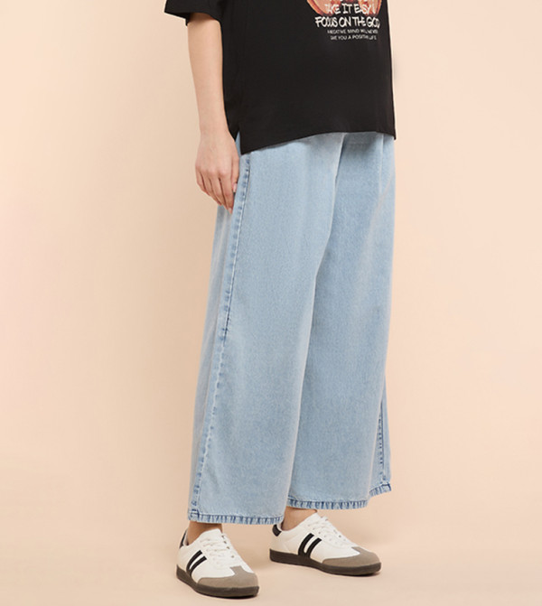 أر آند بي  بناطيل جينز - أزرق Wide Leg Jeans