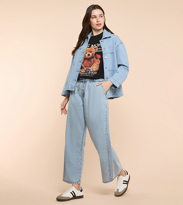 أر آند بي  بناطيل جينز - أزرق Wide Leg Jeans