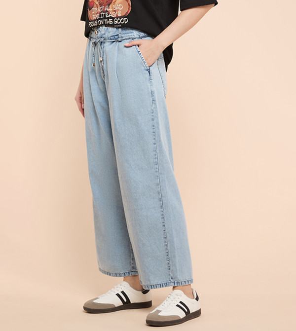 أر آند بي  بناطيل جينز - أزرق Wide Leg Jeans