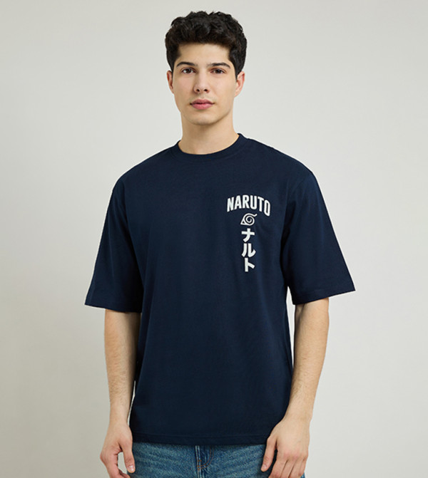 R&B  Casual T-Shirts - Navy Round Neck T-Shirts
