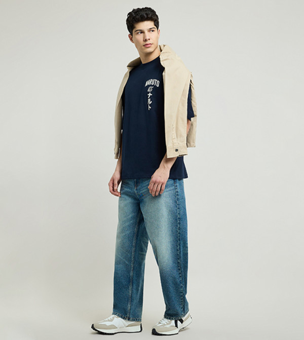 R&B  Casual T-Shirts - Navy Round Neck T-Shirts