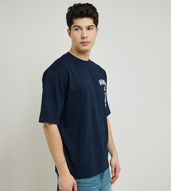 R&B  Casual T-Shirts - Navy Round Neck T-Shirts
