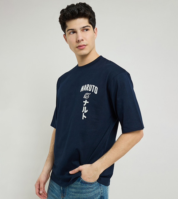 R&B  Casual T-Shirts - Navy Round Neck T-Shirts